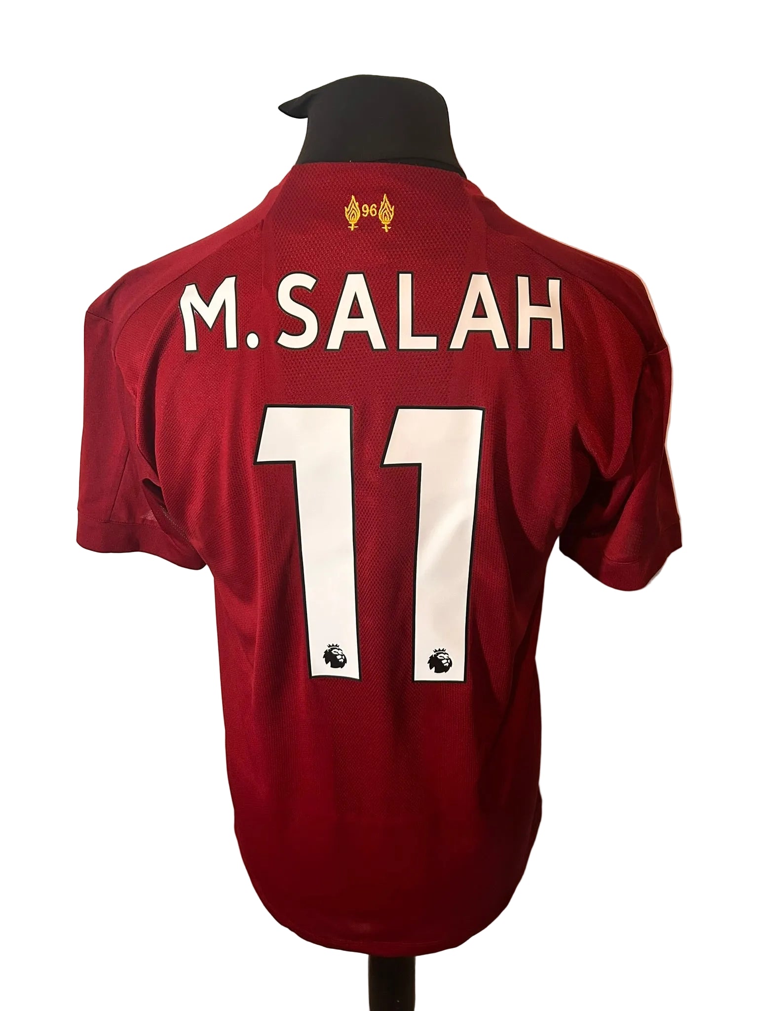 Liverpool 2019-20 home football shirt, red, medium, New Balance, Mohamed Salah, back