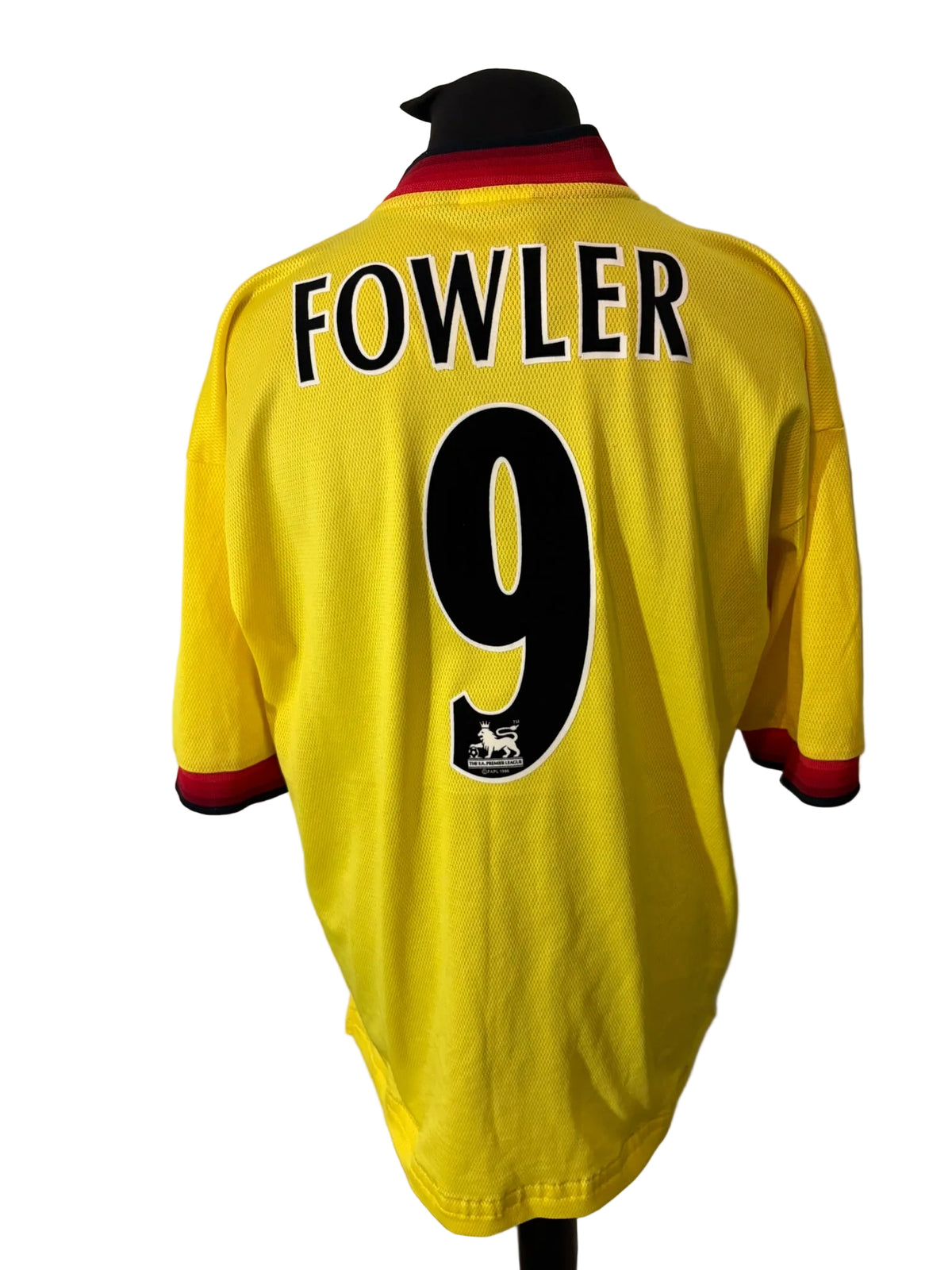 Liverpool 1997-99 away football shirt, yellow, Extra Large, XL, Reebok, Robbie Fowler, back