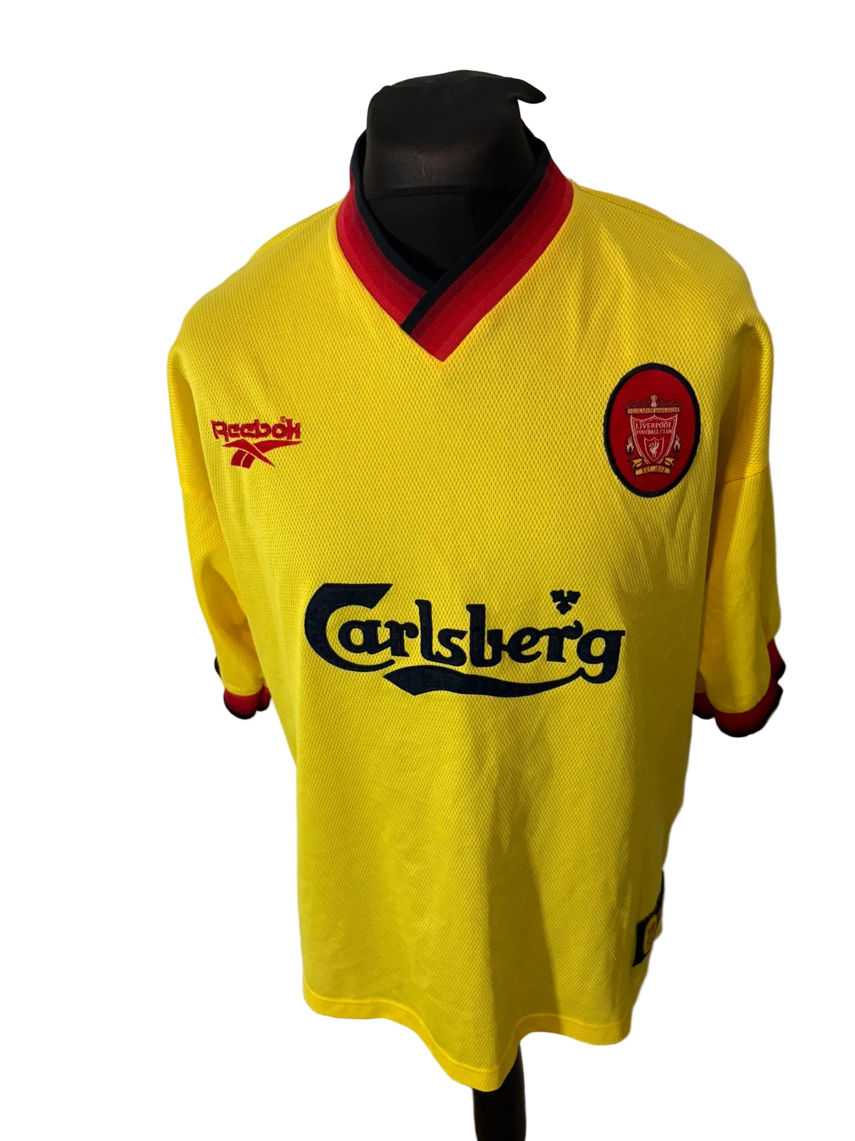 Liverpool 1997-99 away football shirt, yellow, Extra Large, XL, Reebok, Robbie Fowler, front