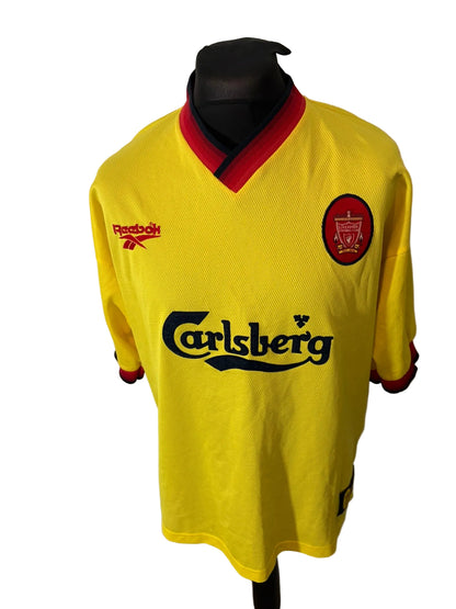 Liverpool 1997-99 away football shirt, yellow, Extra Large, XL, Reebok, Robbie Fowler, front