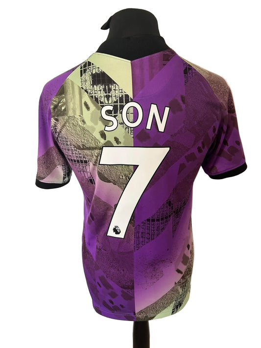 Tottenham Hotspur 2021-22 third football shirt, purple and green, small, Nike, Son Heung-min, back
