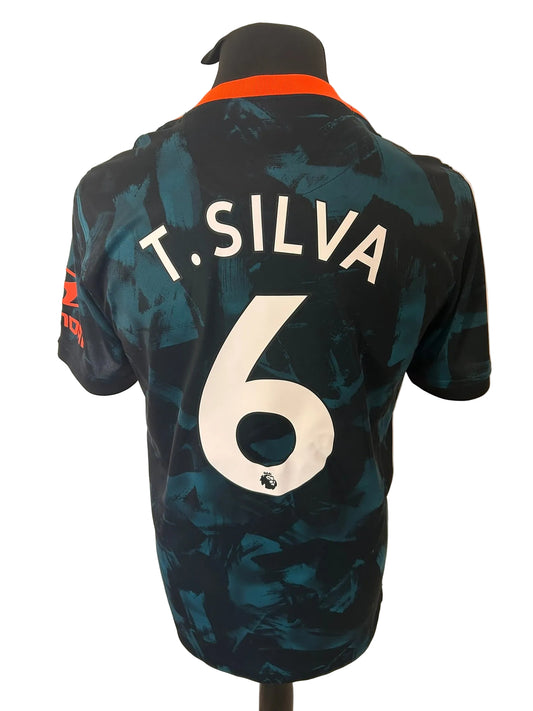 Chelsea 2021-22 third football shirt, black and green, medium, Nike, Thiago Silva, back