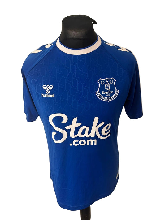 Everton 2022-23 home football shirt, blue, medium, Hummel, James Tarkowski, front