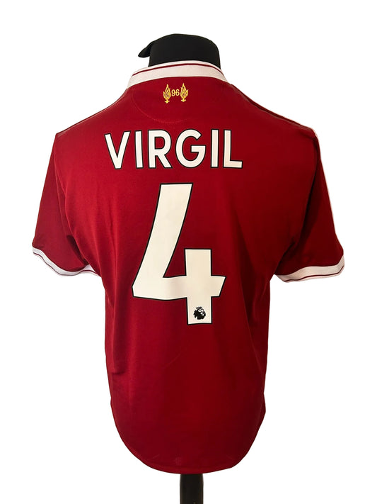 Liverpool 2017-18 home football shirt, red, medium, New Balance, Virgil Van Dijk, back