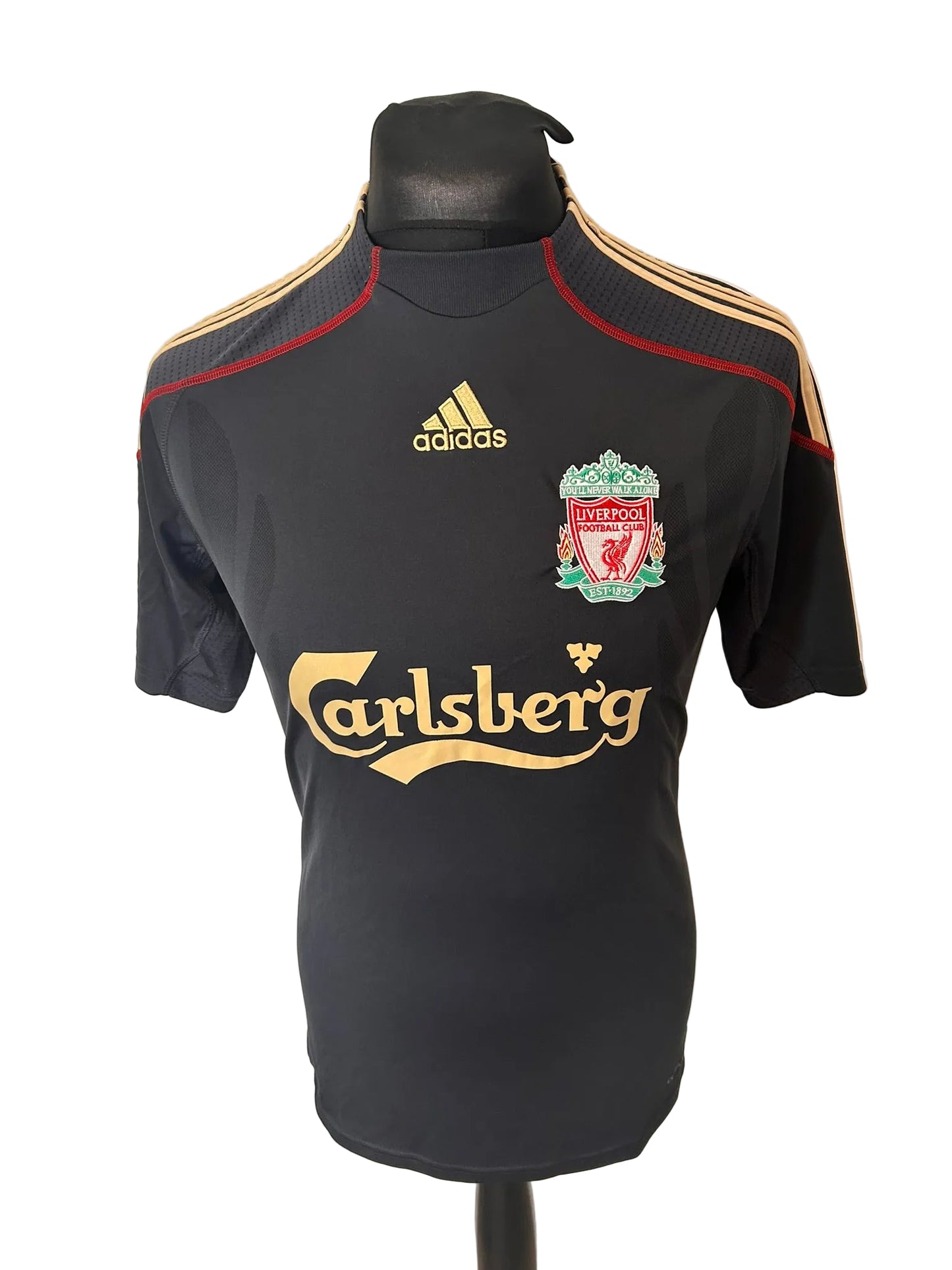 Liverpool 2009-10 away football shirt, black, small, Adidas, Fernando Torres, front