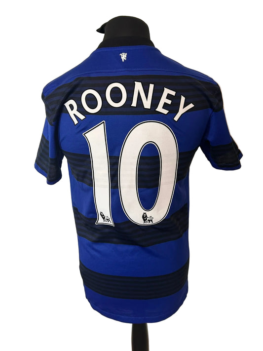 Manchester United 2011-13 away football shirt, blue and black, small, Nike, Wayne Rooney, back