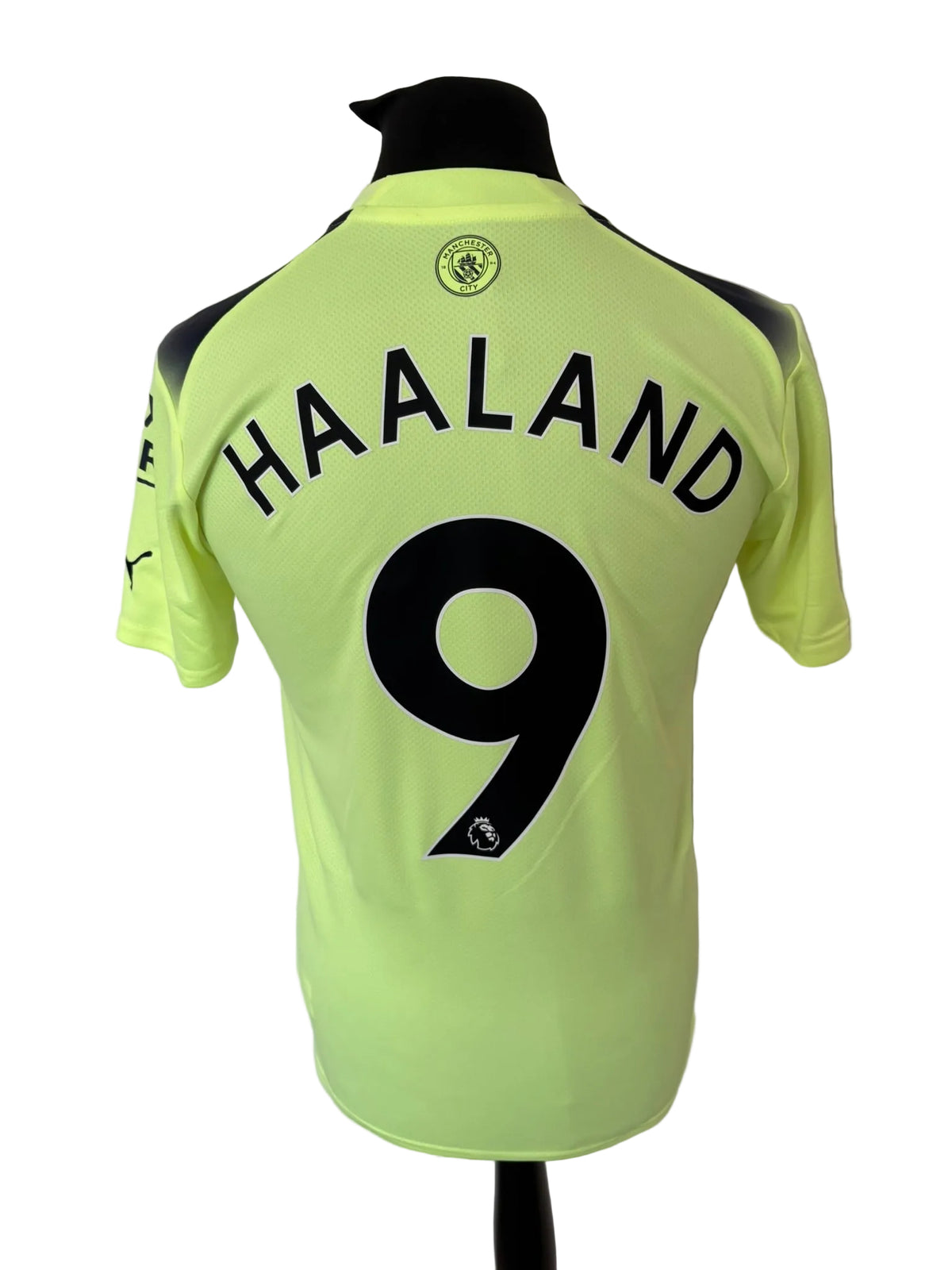 Manchester City 2022-23 third football shirt, green, small, Puma, Erling Haaland, back