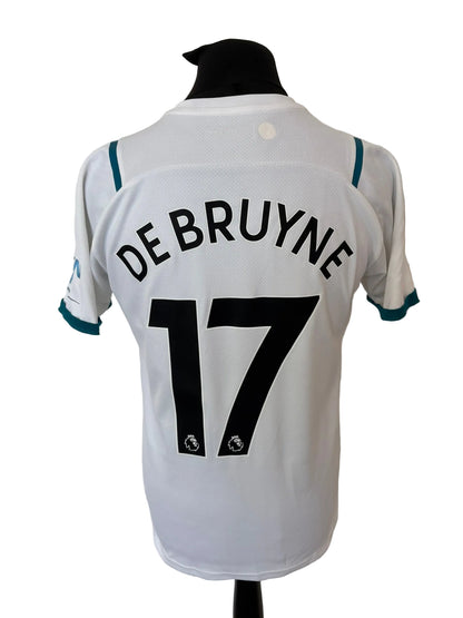 Manchester City 2021-22 away football shirt, white, medium, Puma, Kevin De Bruyne, back