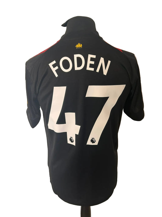 Manchester City 2022-23 away football shirt, red and black, medium, Puma, Phil Foden, back