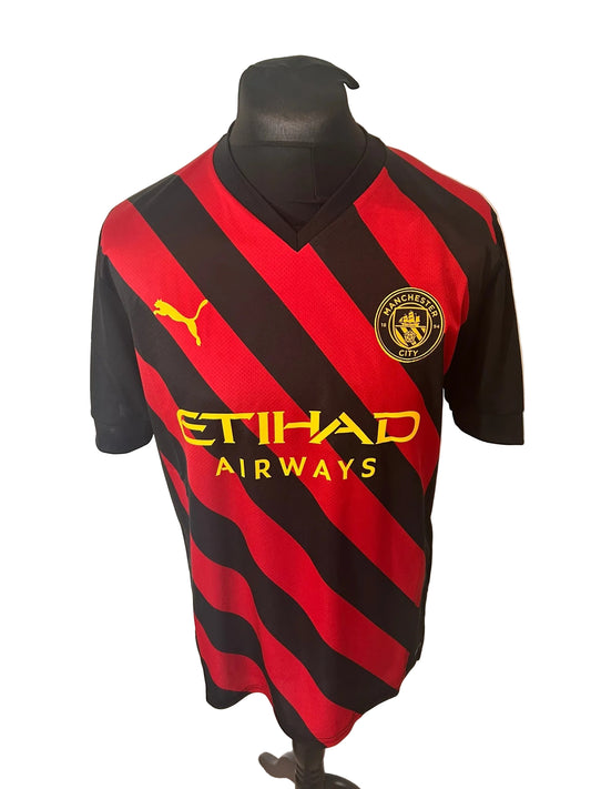Manchester City 2022-23 away football shirt, red and black, Large, Puma, Phil Foden, front