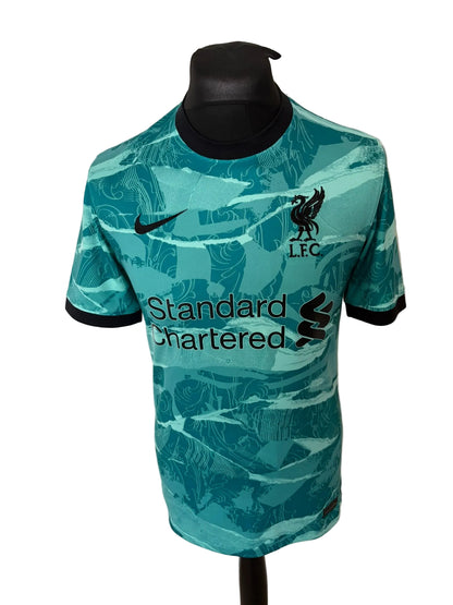 Liverpool 2020-21 away football shirt, teal, small, Nike, Roberto Firmino, front