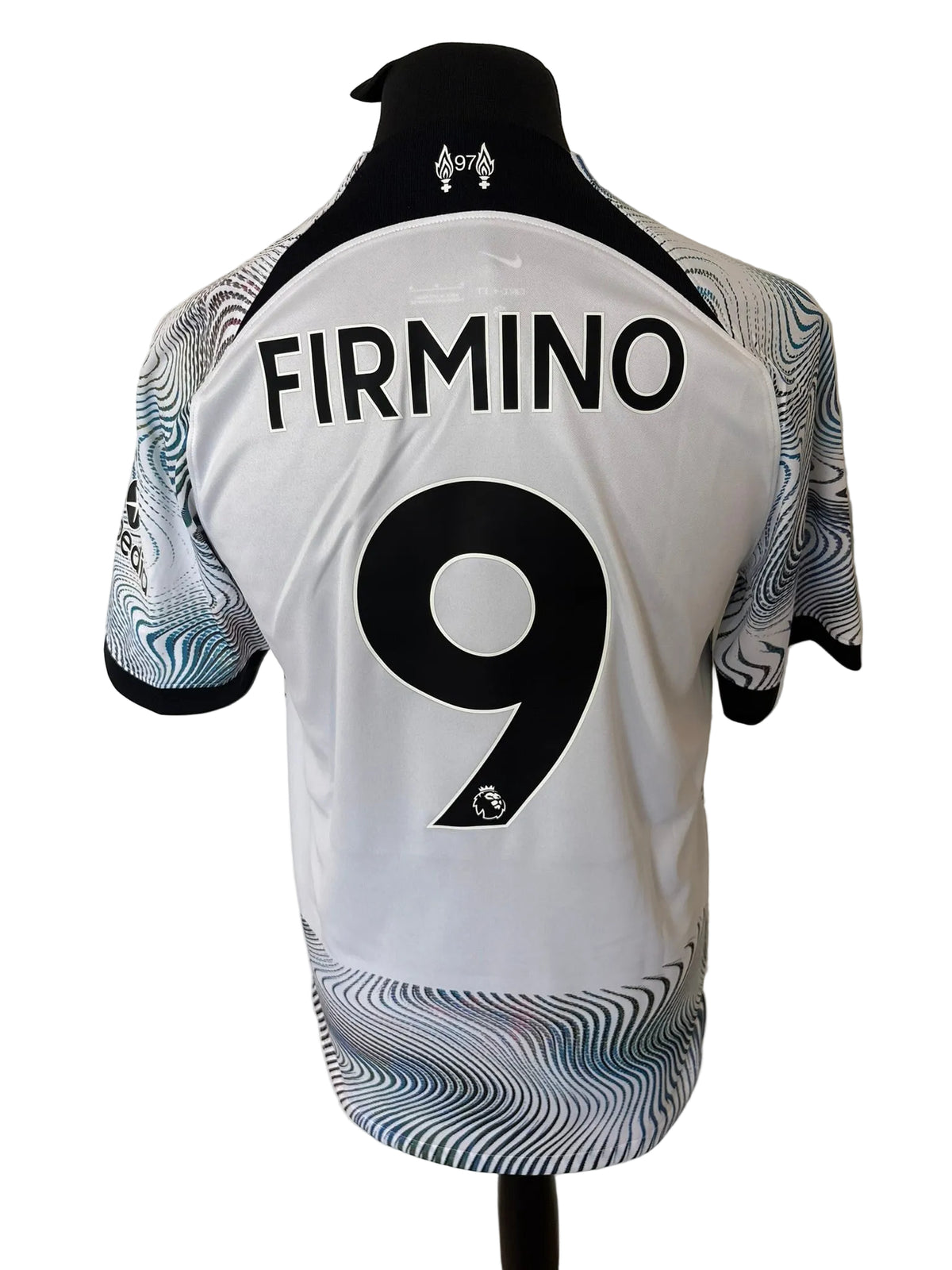 Liverpool 2022-23 away football shirt, white, medium, Nike, Roberto Firmino, back
