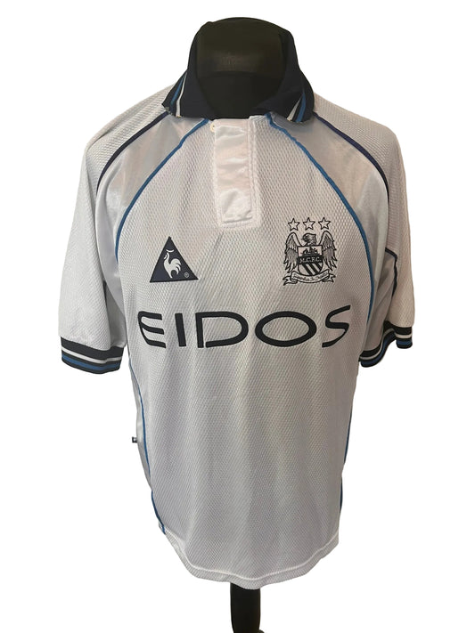 Manchester City 1999-00 away football shirt, white, Large, Le Coq Sportif, front