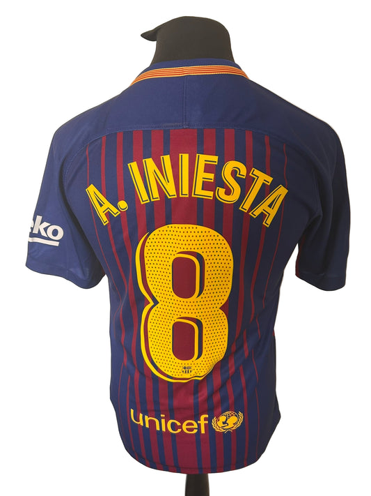 Barcelona Andres Iniesta 2017-18 Home Football Shirt Small Nike