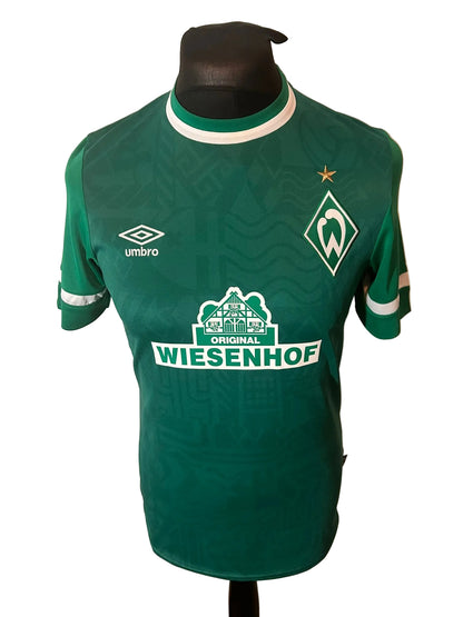 Werder Bremen 2021-22 home football shirt, green, small, Umbro, front