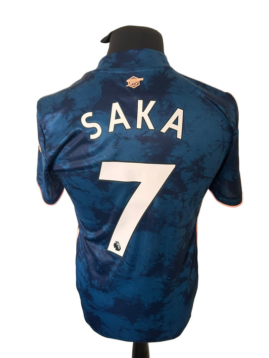 Arsenal 2020-21 third football shirt, Bukayo Saka, Adidas, small, navy, back