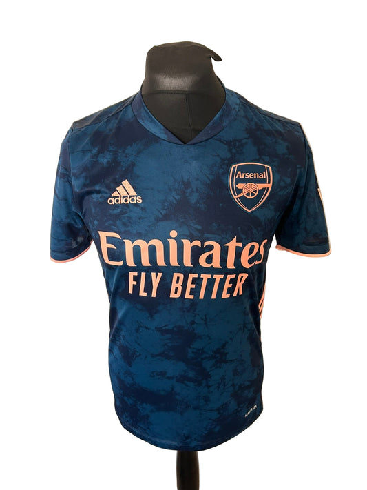 Arsenal 2020-21 third football shirt, Bukayo Saka, Adidas, small, navy, front