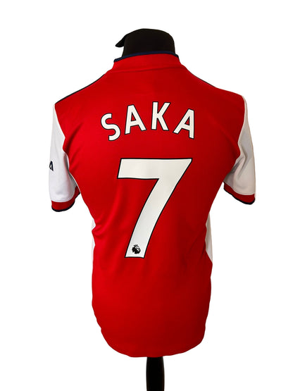 Arsenal 2021-22 home football shirt, Adidas, small, red, back, Bukayo Saka