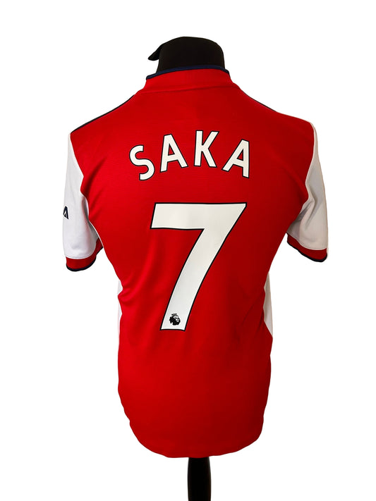 Arsenal 2021-22 home football shirt, Adidas, small, red, back, Bukayo Saka