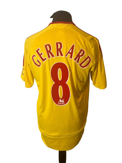 Liverpool 2006-07 away football shirt, yellow, medium, Adidas, Steven Gerrard, back