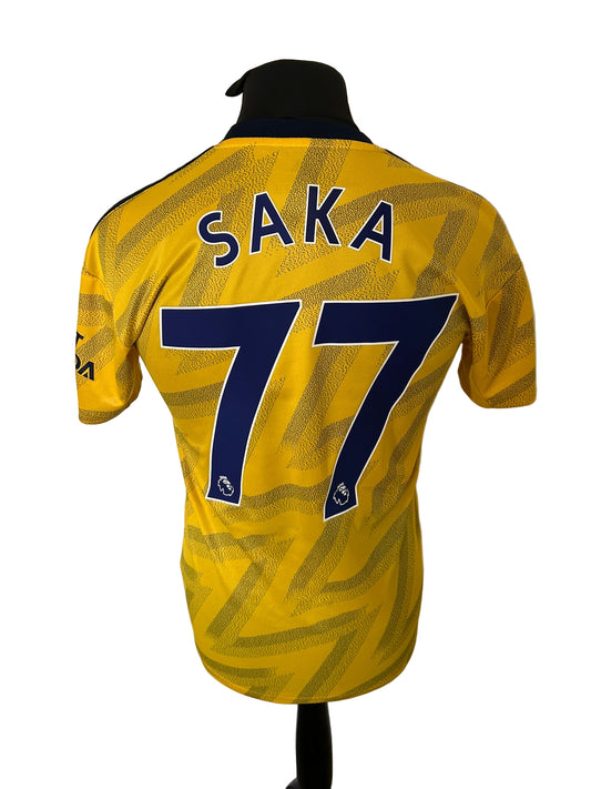 Arsenal 2019-20 away football shirt, Adidas, small, yellow, back, Bukayo Saka