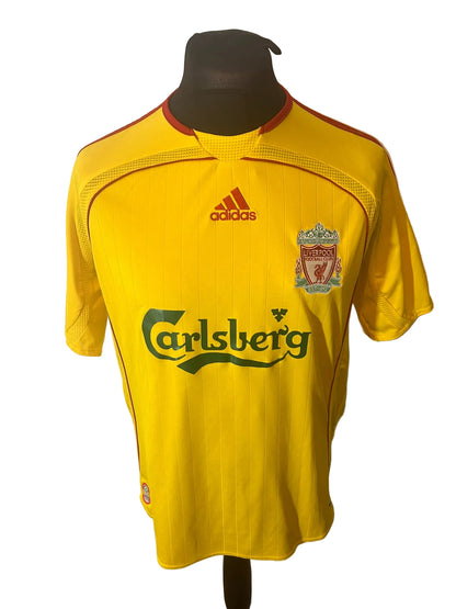 Liverpool 2006-07 away football shirt, yellow, medium, Adidas, Steven Gerrard, front