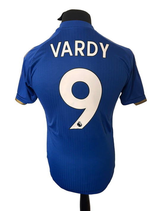 Leicester City 2017-18 home football shirt, Jamie Vardy, Puma, small, blue, back