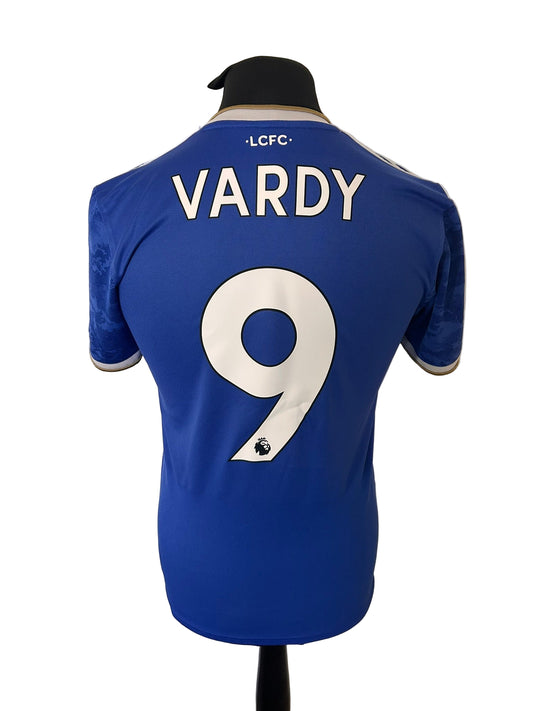 Leicester City 2021-22 home football shirt, Adidas, small, Jamie Vardy, blue, back