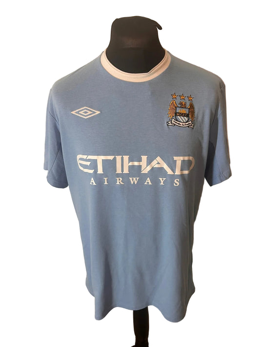 Manchester City 2009-10 home football shirt, blue, Large, Umbro, Carlos Tevez, front