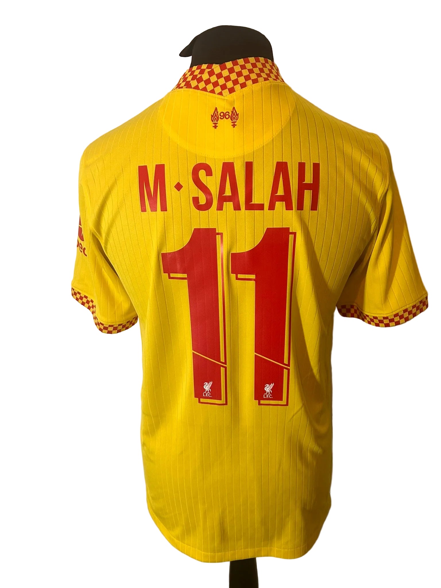 Liverpool 2021-22 third football shirt, yellow, medium, Nike, Mohamed Salah, back