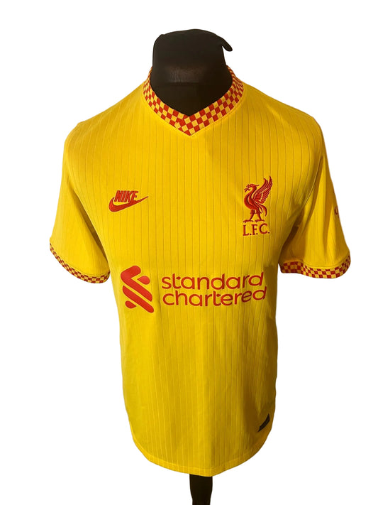 Liverpool 2021-22 third football shirt, yellow, medium, Nike, Mohamed Salah, front