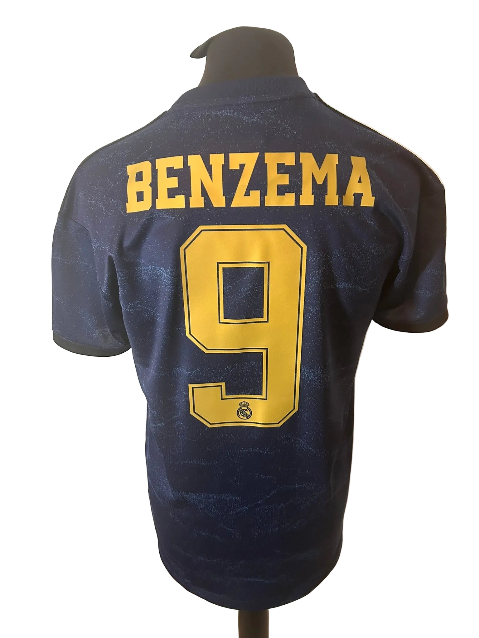 Real Madrid 2019-20 away football shirt, navy, medium, Adidas, Karim Benzema, back