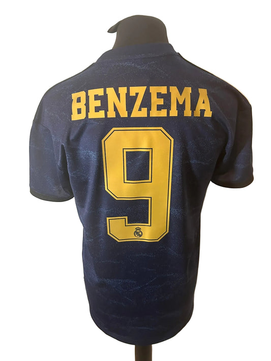 Real Madrid 2019-20 away football shirt, navy, medium, Adidas, Karim Benzema, back