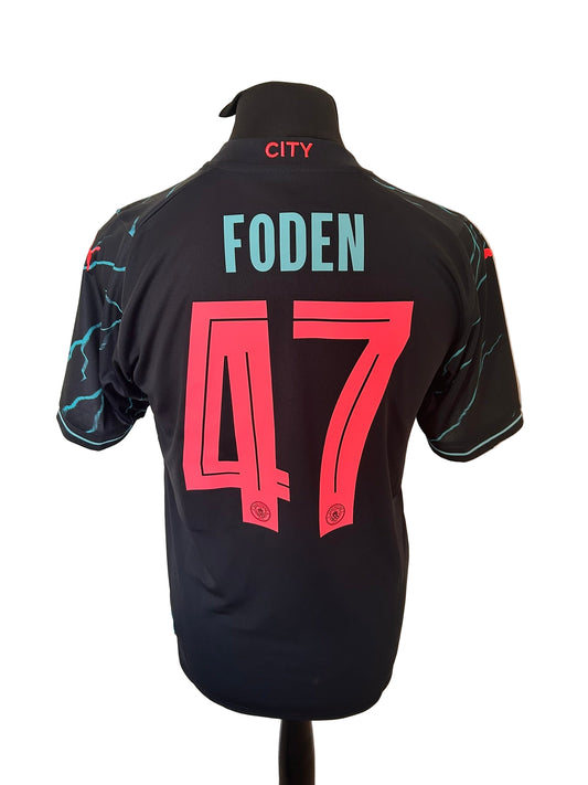Manchester City 2023-24 third football shirt, Puma, medium, navy, back, Phil Foden
