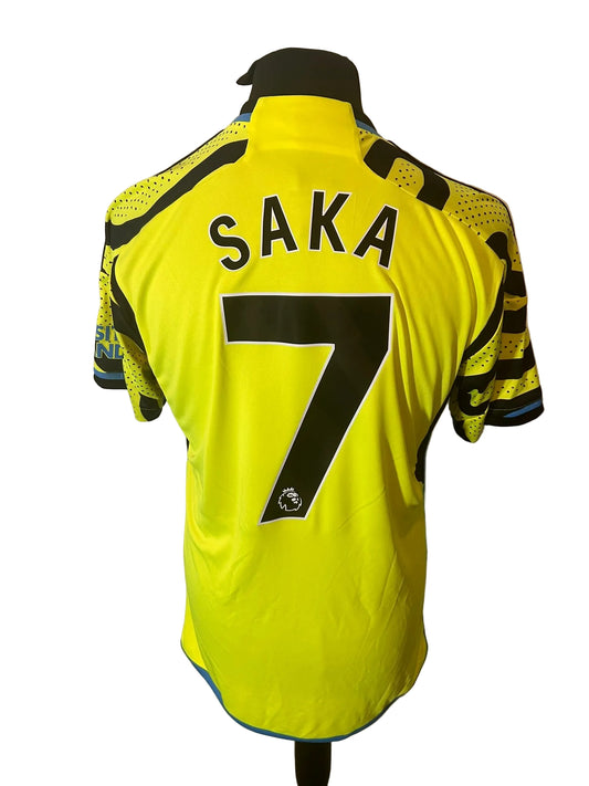 Arsenal 2023-24 away football shirt, green, medium, Adidas, Bukayo Saka, back