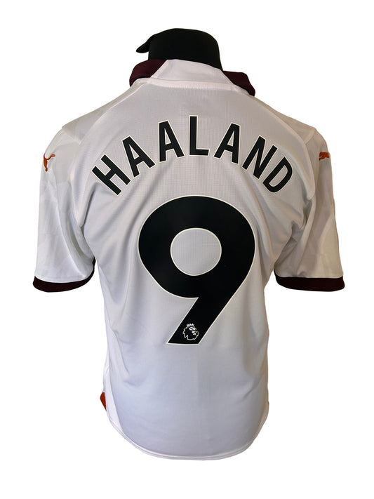 Manchester City 2023-24 away football shirt, Erling Haaland, Puma, medium, white, back