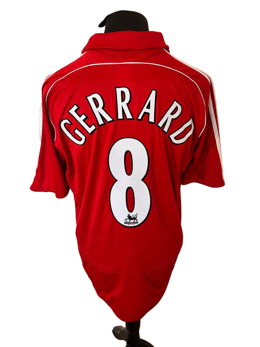 Liverpool 2006-08 home football shirt, Steven Gerrard, Adidas, large, red, back