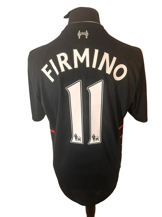Liverpool 2016-17 away football shirt, black, Large, New Balance, Roberto Firmino, back