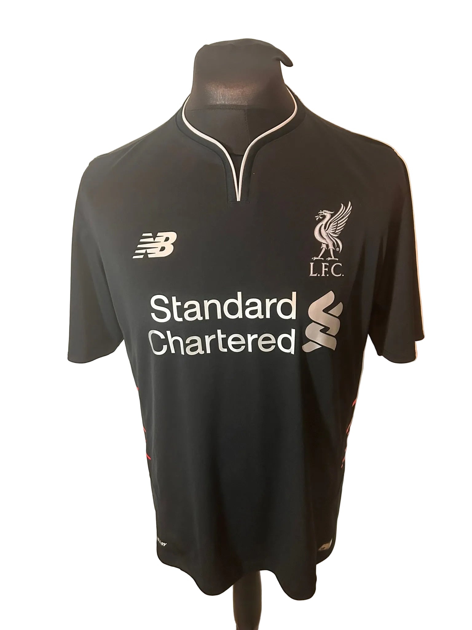 Liverpool 2016-17 away football shirt, black, Large, New Balance, Roberto Firmino, front