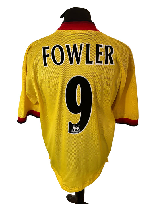 Liverpool 1997-99 away football shirt, Robbie Fowler, Reebok, large, yellow, back