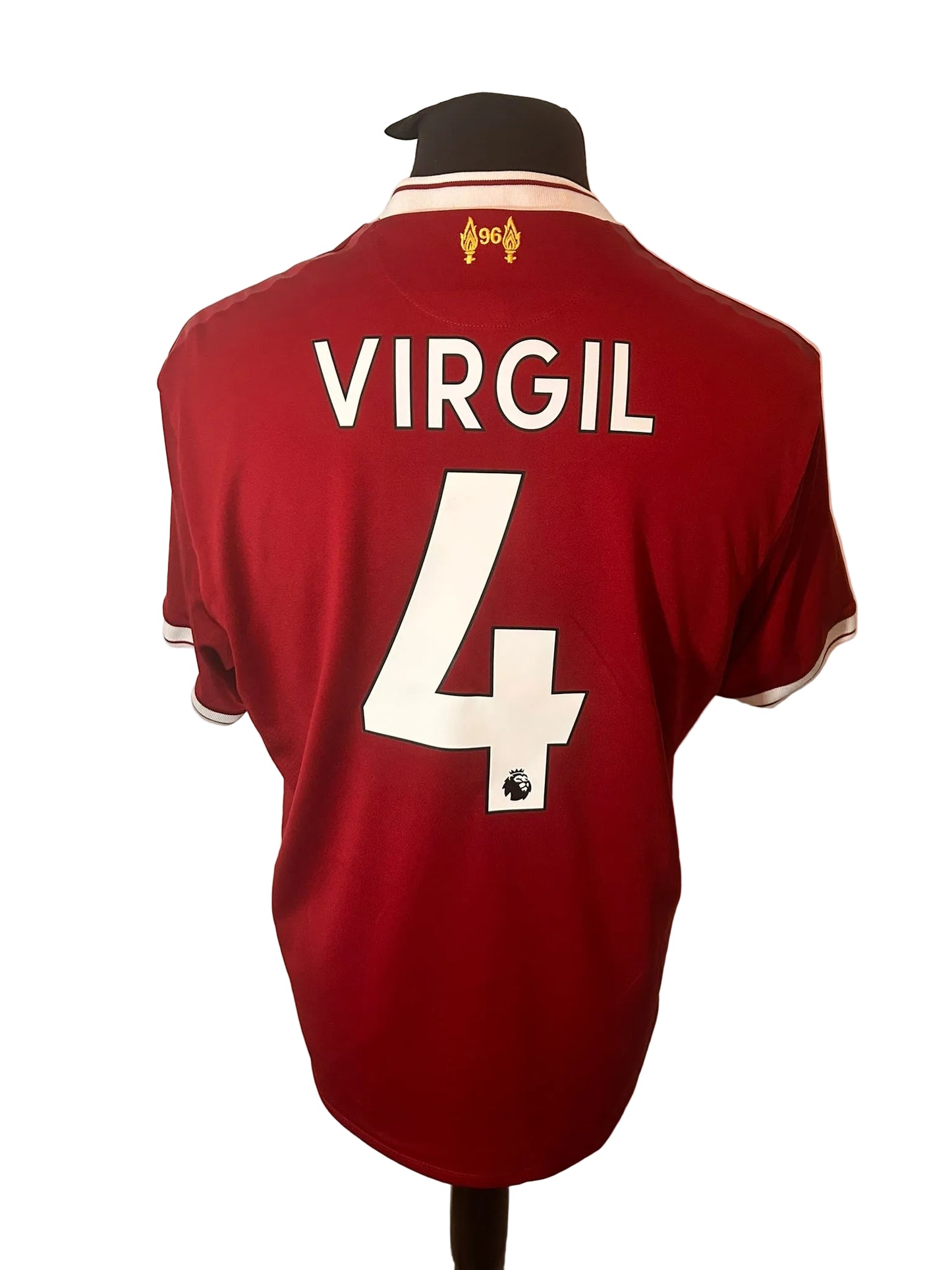 Liverpool 2017-18 home football shirt, red, large, New Balance, Virgil Van Dijk, back