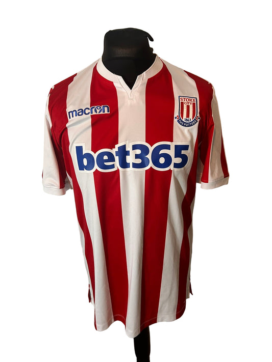 Stoke CIty 2018-19 home football shirt, Macron, XL, Extra large, red and white, stripes, front
