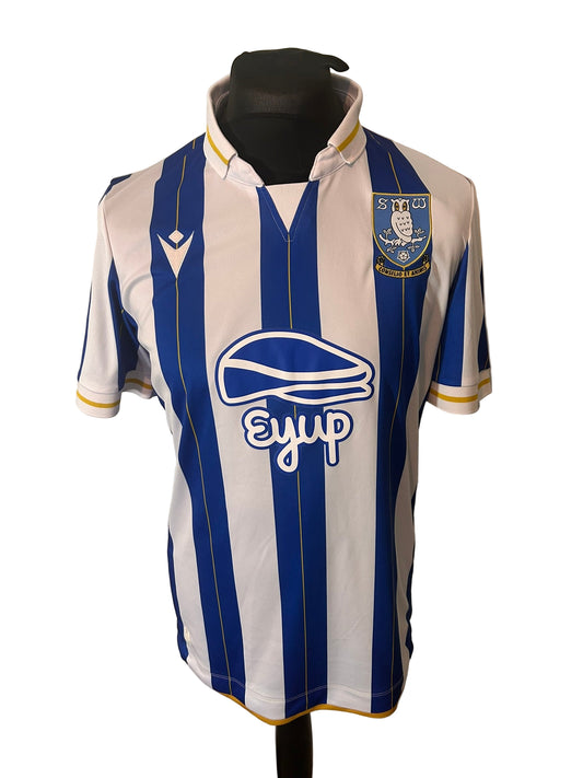 Sheffield Wednesday 2023-24 home football shirt, Macron, large, blue and white, stripes, front
