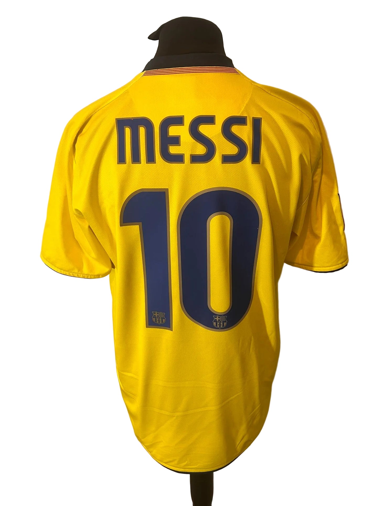Barcelona 2008-10 away football shirt, yellow, Large, Nike, Lionel Messi, back