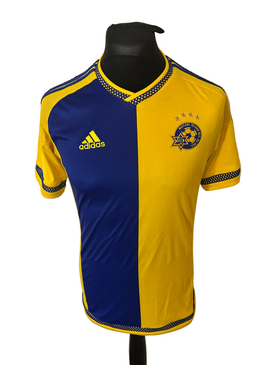 Maccabi Tel Aviv 2015-16 home football shirt, Adidas, small, yellow and blue, front