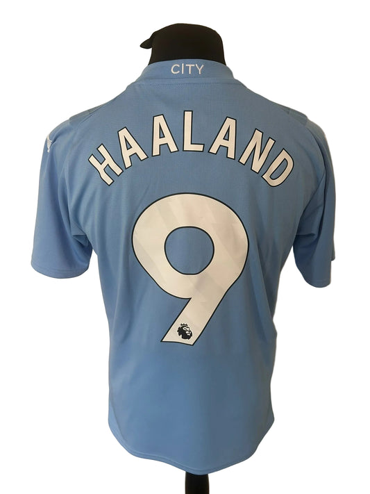 Manchester City 2023-24 home football shirt, blue, medium, Puma, Erling Haaland, back
