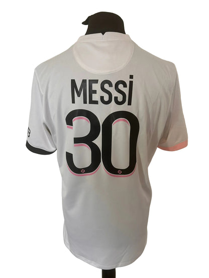 PSG, Paris Saint Germain 2021-22 away football shirt, white, Large, Nike, Lionel Messi, back