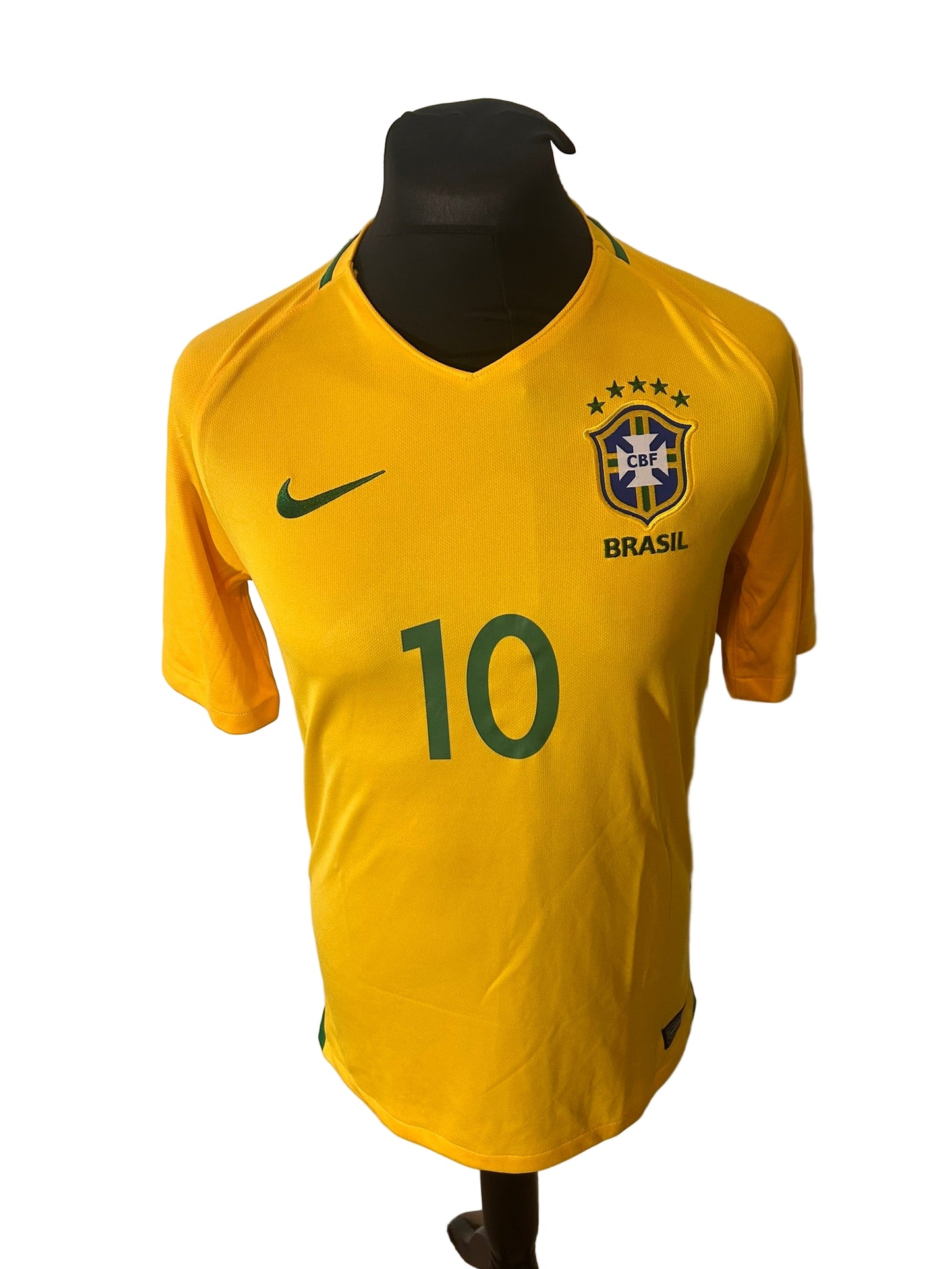 Brazil 2016-17 home football shirt, Neymar, Nike, small, yellow, front