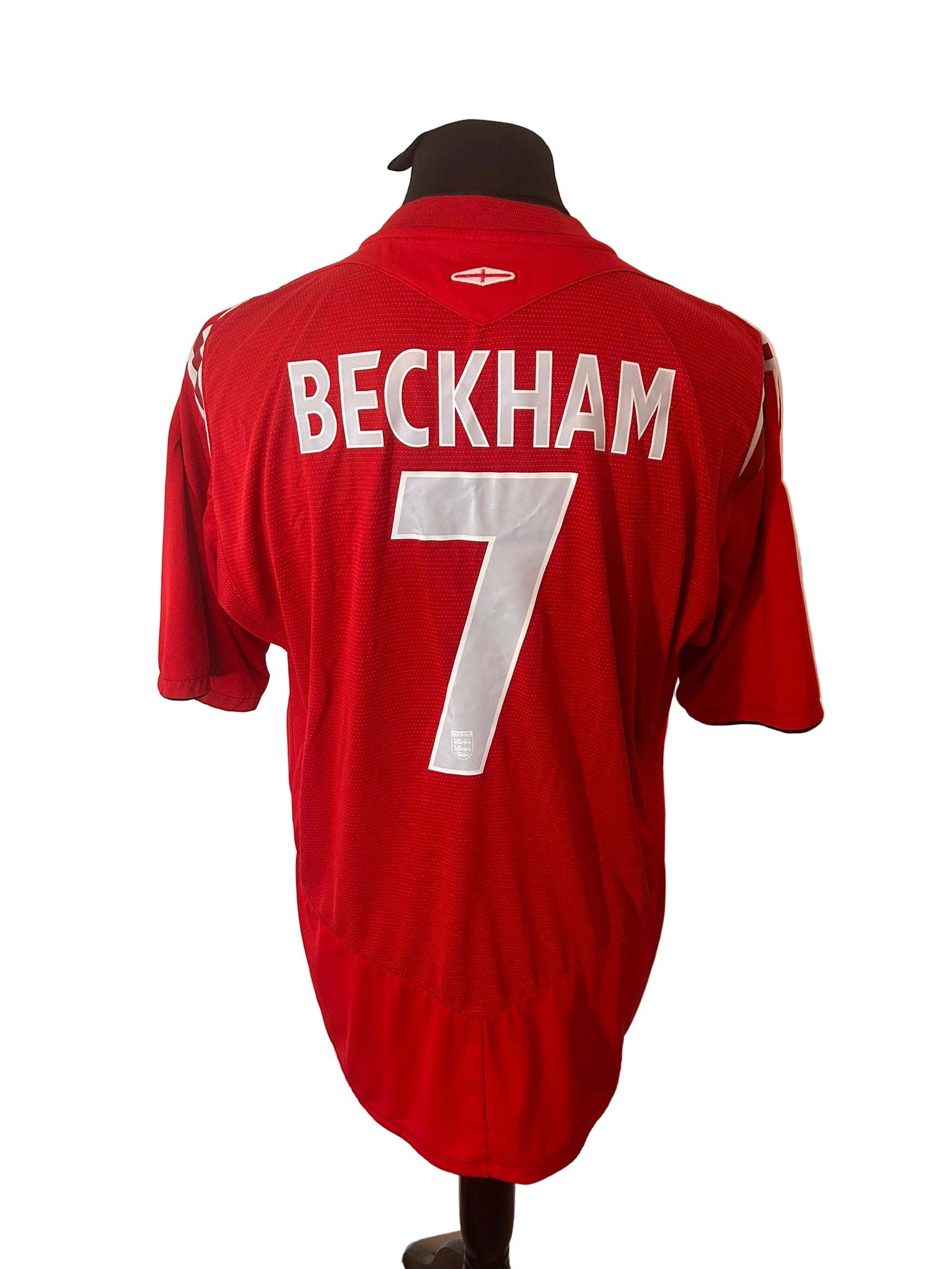 England 2004-06 away football shirt, Umbro, extra large, XL, red, David Beckham, back