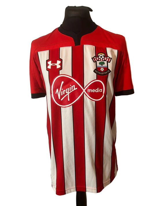 Southampton 2018-19 home football shirt, red and white, Large, Under Armour, front
